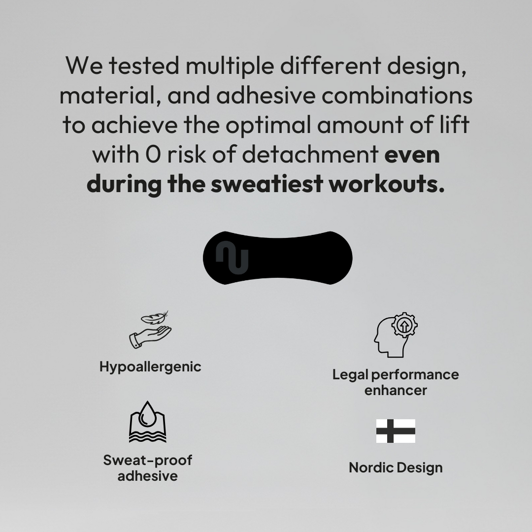 Text and icons on a gray background about product testing and features.