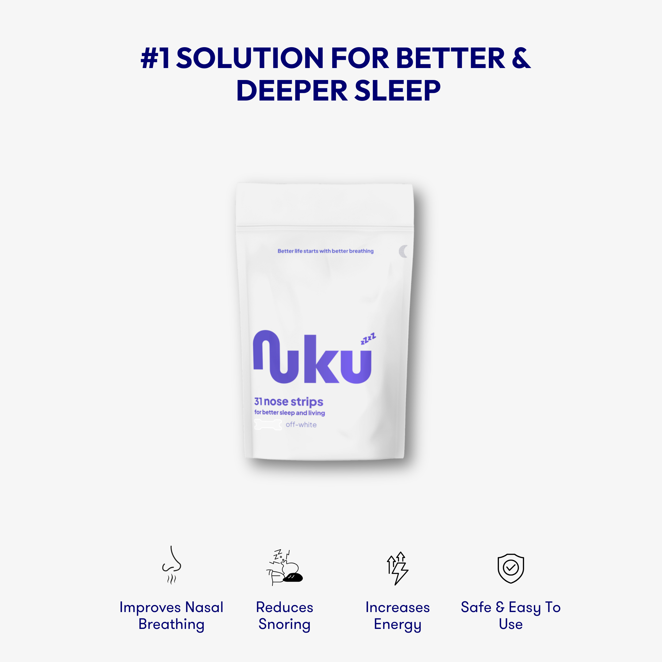 Nuku nasal strips packaging with text on a white background